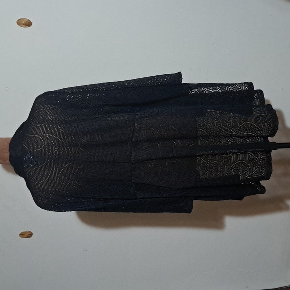 B31 Catalina Elegant Black Lace Kimono Duster Size 1X Swim Cover Up Tie Front - Picture 5 of 9